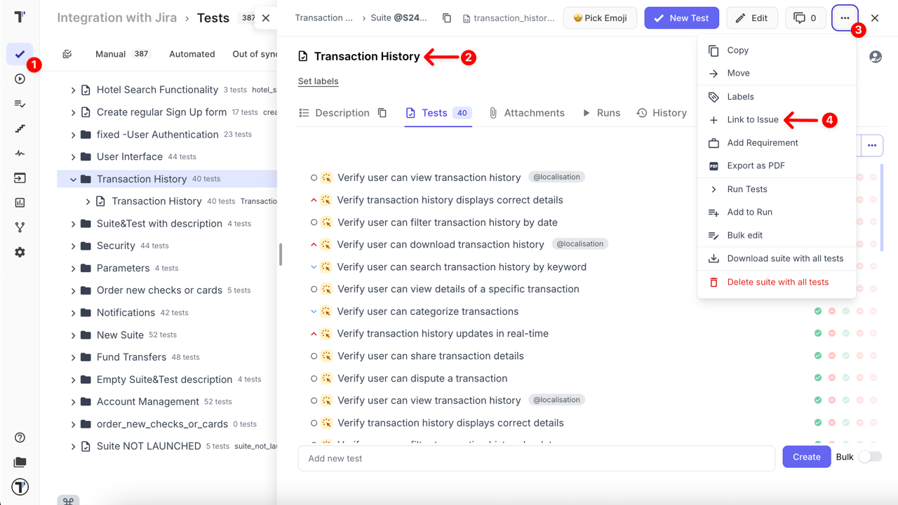 Link Jira Issue to Suite
