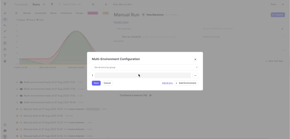 dropdown list with environments